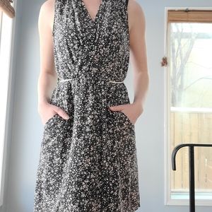 Wilfred womens dress 100% silk, M medium, black floral pattern